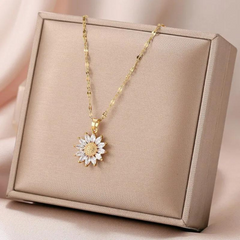 Luxury Flower Style Pendant Inlaid Zirconia Titanium Steel Chain Holiday Jewelry