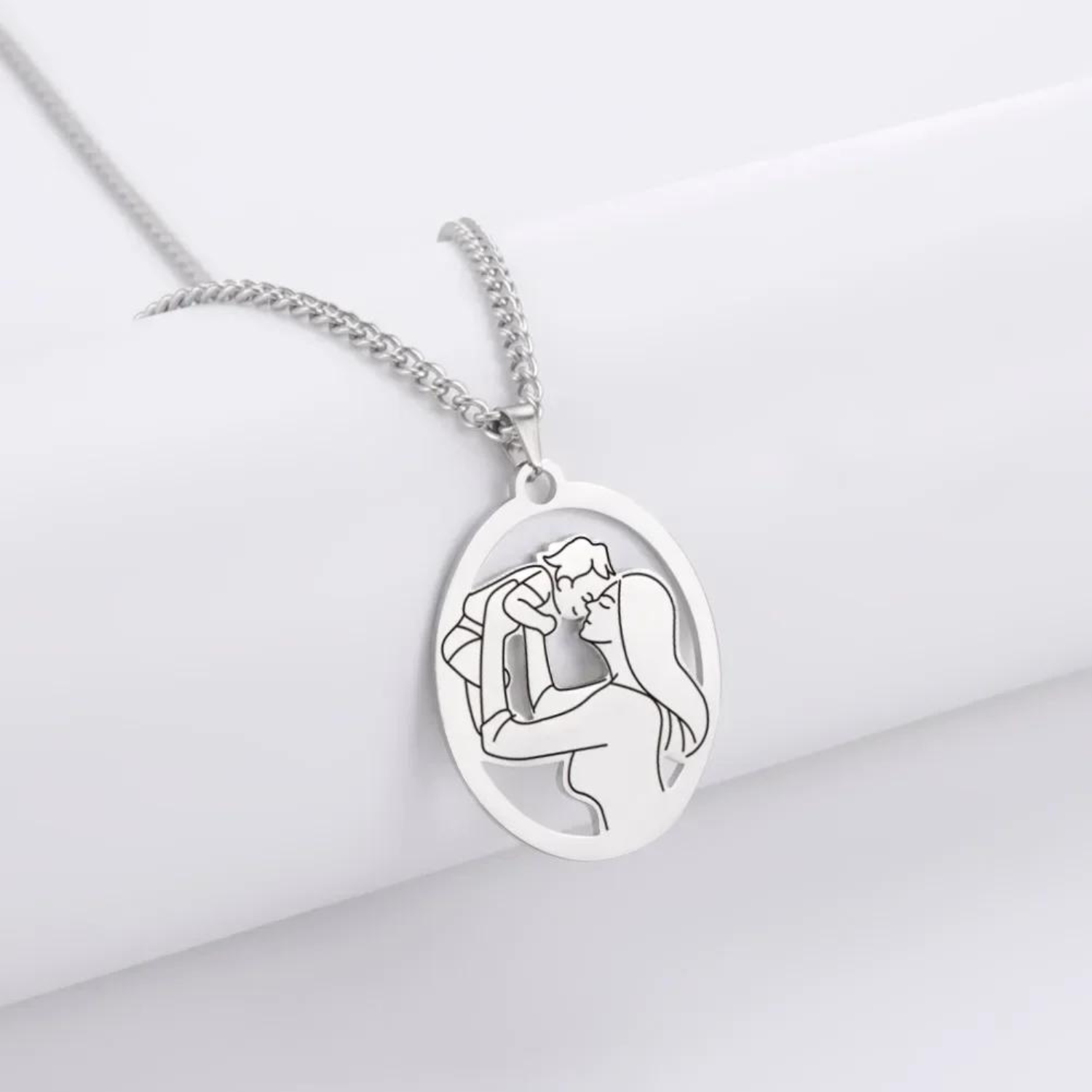 Elliptical Hollow Mother and Child Pendant