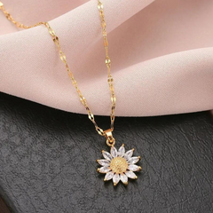 Luxury Flower Style Pendant Inlaid Zirconia Titanium Steel Chain Holiday Jewelry