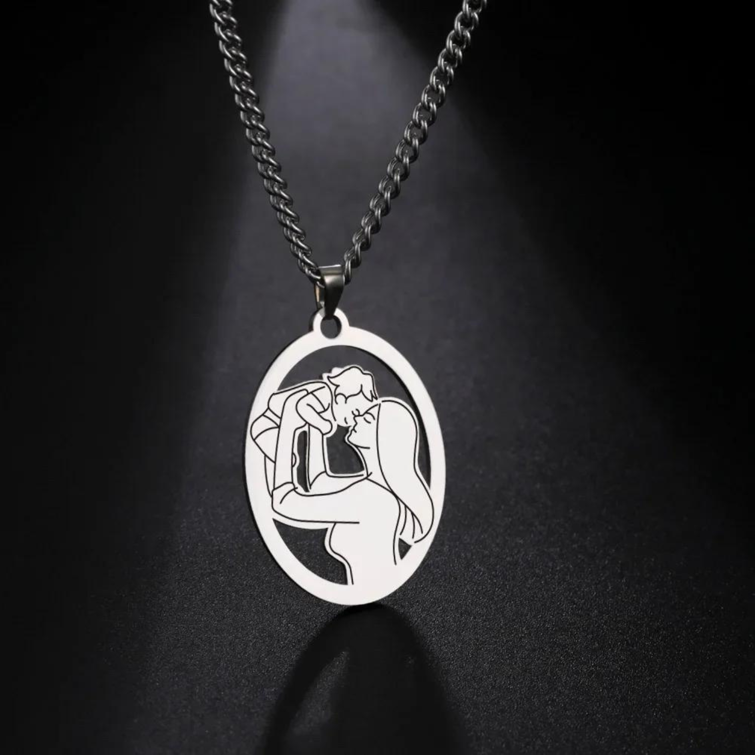 Elliptical Hollow Mother and Child Pendant